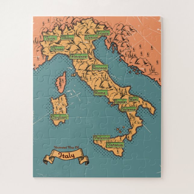 Quebra-cabeça Mapa de viagem ilustrado da Itália (Vertical)