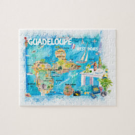 Quebra-cabeça Mapa de Viagem Ilustrado das Antilhas de Guadalupe