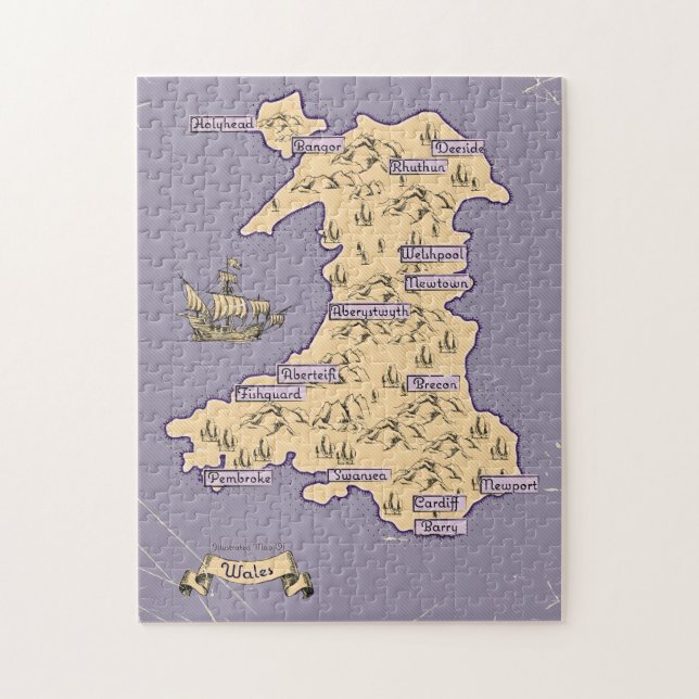 Quebra-cabeça Mapa de viagem ilustrado do País de Gales (Vertical)