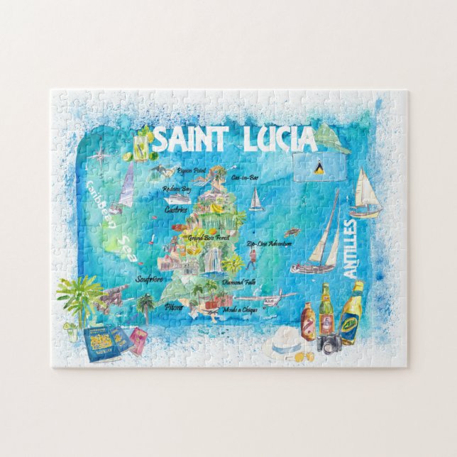 Quebra-cabeça Mapa de Viagens das Antilhas de Lúcia Santo (Horizontal)