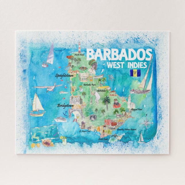 Quebra-cabeça Mapa de Viagens de Caribe Ilustrado das Antilhas d (Horizontal)