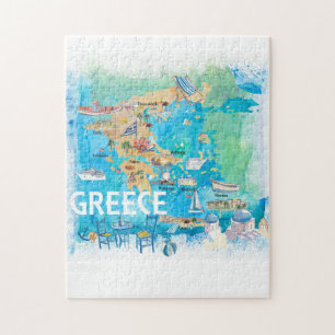 Quebra-cabeça Mapa de Viagens Ilustrado de Grécia de de  com Po