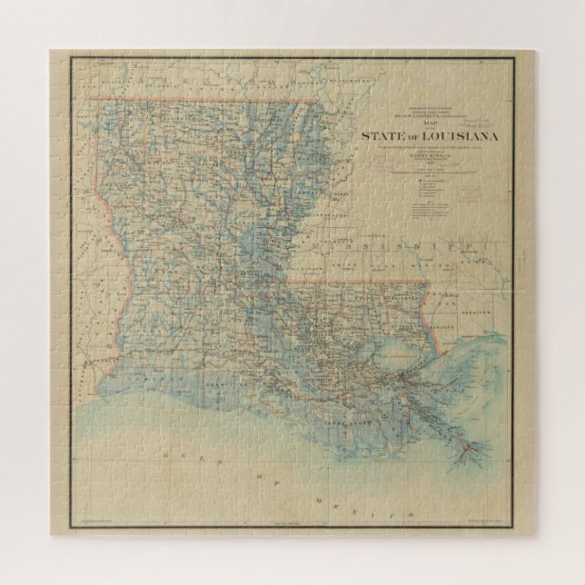 Quebra-cabeça Mapa de Vintage da Louisiana (1896) (Vertical)