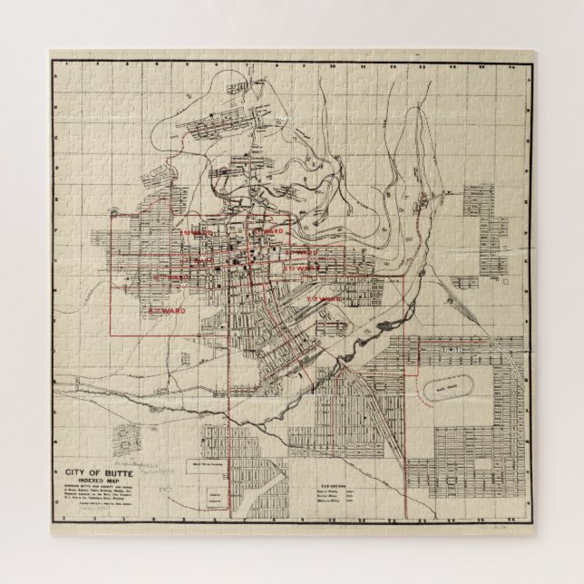 Quebra-cabeça Mapa de Vintage de Butte Montana (1909) (Vertical)