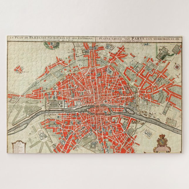 Quebra-cabeça Mapa de Vintage de Paris (1721-1774) (Horizontal)