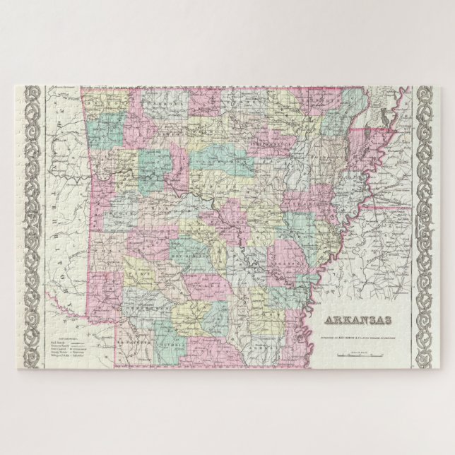 Quebra-cabeça Mapa de Vintage do Arkansas (1855) (Horizontal)