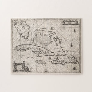 Quebra-cabeça Mapa de Vintage do Caribe (1650)
