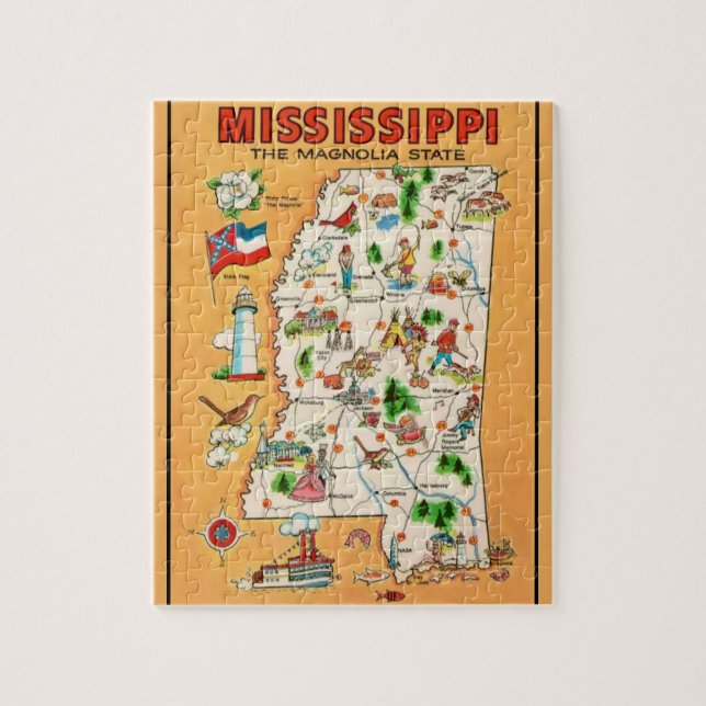 Quebra-cabeça Mapa de Vintage do Mississippi (Vertical)