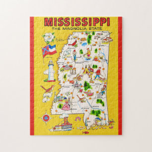 Quebra-cabeça Mapa de Vintage do Mississippi 11x14