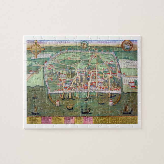 Quebra-cabeça Mapa de Visby, de "Civitates Orbis Terrarum" por G (Horizontal)