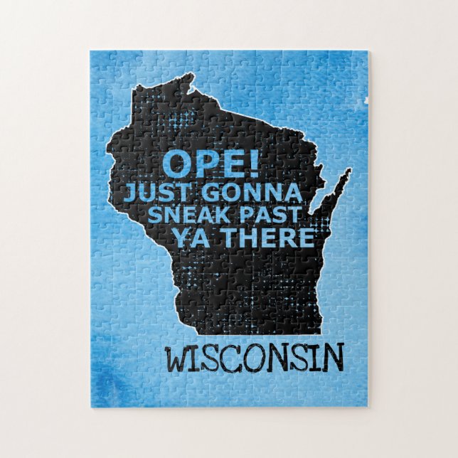 Quebra-cabeça Mapa De Wisconsin Sneak Passou Por Lá Dizendo Azul (Vertical)