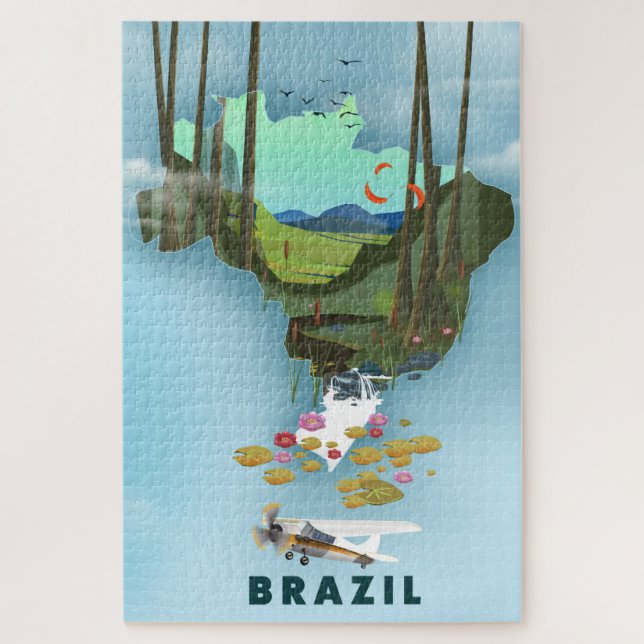Quebra-cabeça Mapa do Brasil - poster de viagens Ilustrado (Vertical)