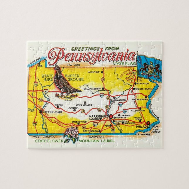 Quebra-cabeça Mapa do Cartão-postal da Pensilvânia (Horizontal)