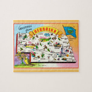 Quebra-cabeça Mapa do Cartão Postal de Nebraska 8x