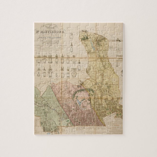 Quebra-cabeça Mapa do distrito de Marylebone (Londres) de 1834 (Vertical)