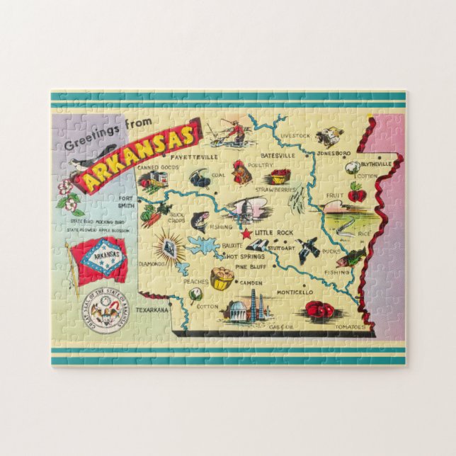 Quebra-cabeça Mapa do Estado do Arkansas Vintage (Horizontal)