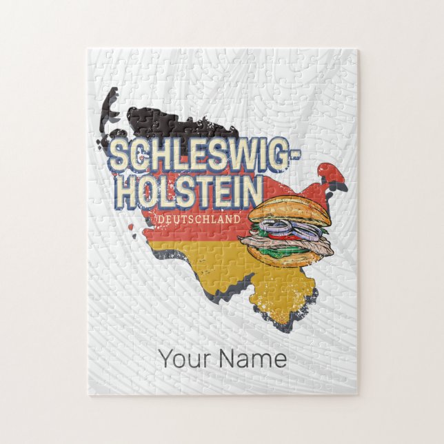 Quebra-cabeça Mapa do Estado Federal de Schleswig-Holstein Alema (Vertical)