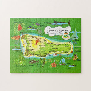 Quebra-cabeça Mapa do Grande Caimão Ilustrado 11x14