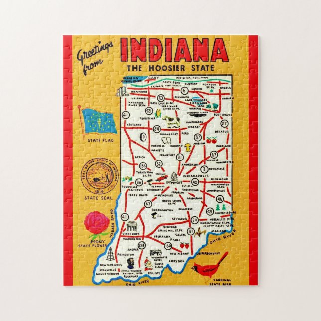 Quebra-cabeça Mapa do Indiana Hoosier (Vertical)