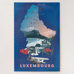 Quebra-cabeça Mapa do Luxemburgo ilustra o poster de viagens.
