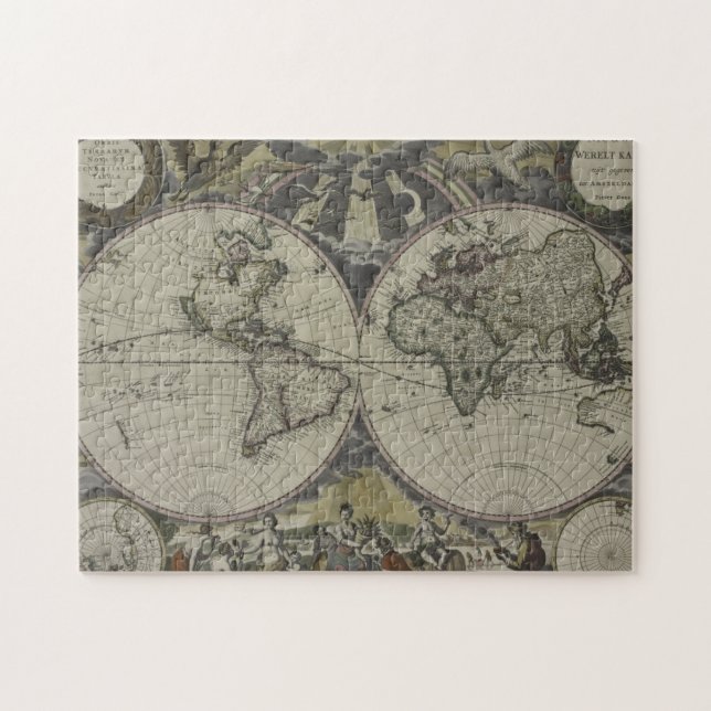 Quebra-cabeça Mapa do mundo dobro | 1672 do hemisfério (Horizontal)