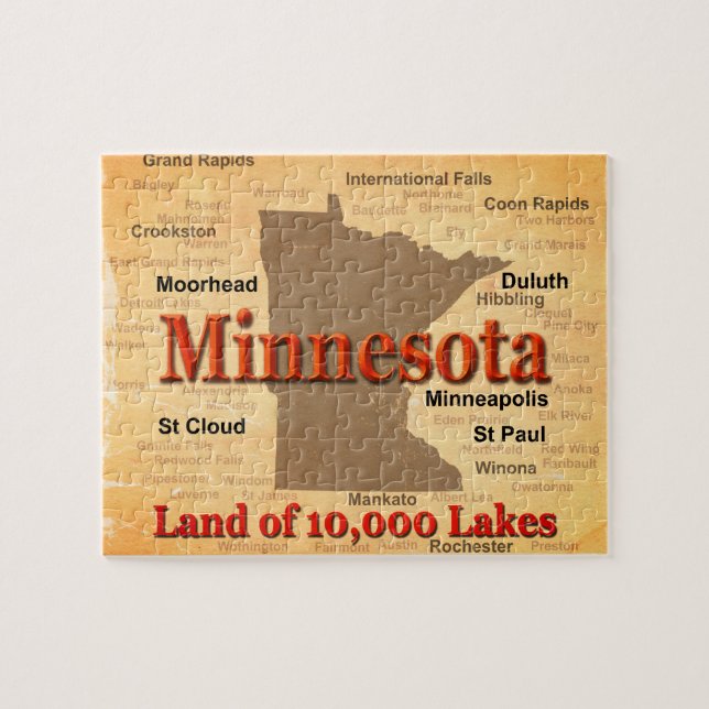 Quebra-cabeça Mapa do Orgulho do Estado do Minnesota envelhecido (Horizontal)
