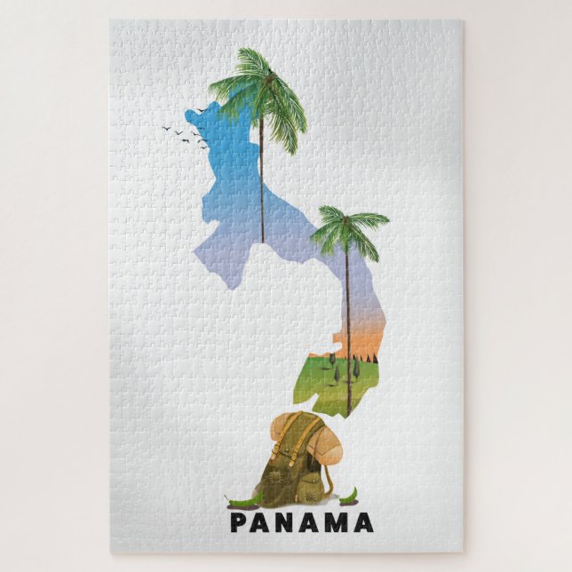 Quebra-cabeça Mapa do Panamá impressão de poster de viagens Ilus (Vertical)