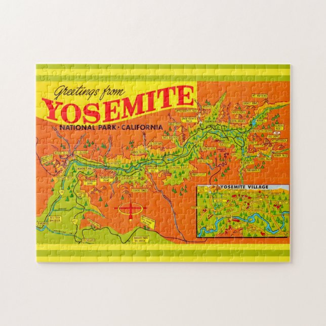 Quebra-cabeça Mapa do Parque Nacional de Yosemite 11x14 (Horizontal)