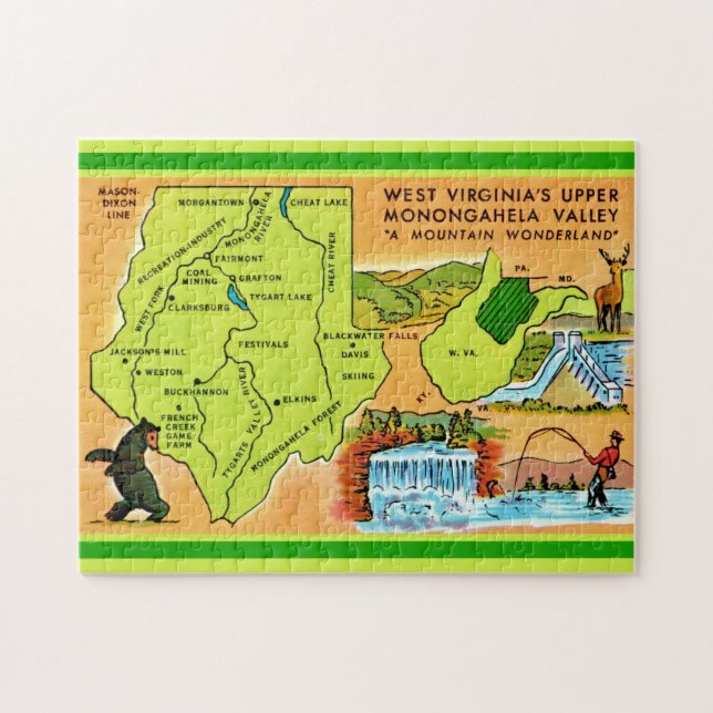 Quebra-cabeça Mapa do Vale de Monongahela da Virgínia Ocidental (Horizontal)