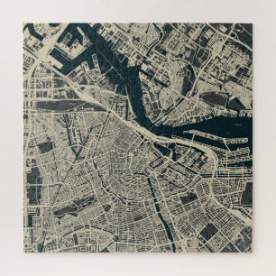 Quebra-cabeça Mapa do Vintage Amsterdam: Retrominimalista