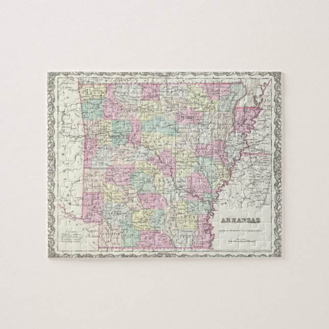 Quebra-cabeça Mapa do vintage de Arkansas (1855) (Horizontal)