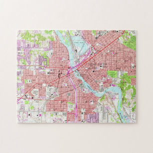 Quebra-cabeça Mapa do vintage de Cedar Rapids Iowa (1967)
