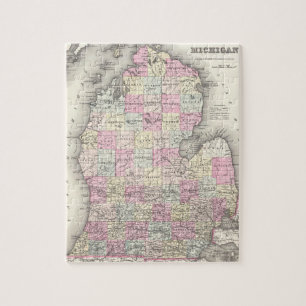Quebra-cabeça Mapa do vintage de Michigan (1855)