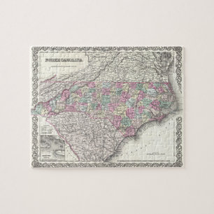 Quebra-cabeça Mapa do vintage de North Carolina (1855)