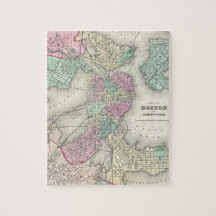 Quebra-cabeça Mapa do vintage do porto de Boston (1857)