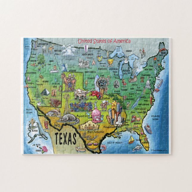Quebra-cabeça Mapa dos desenhos animados de Texas EUA (Horizontal)