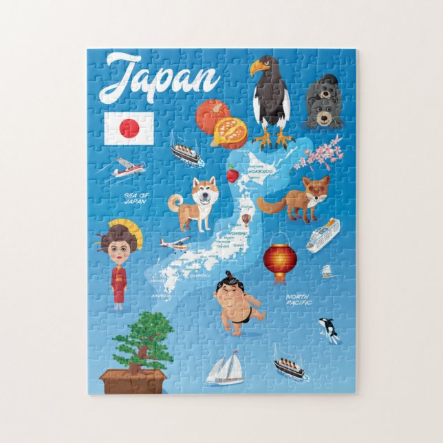 Quebra-cabeça Mapa dos desenhos animados dos miúdos de Japão (Vertical)