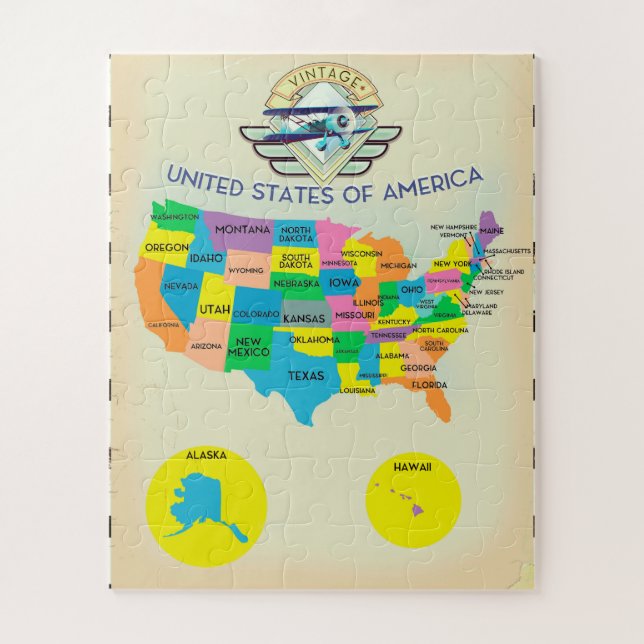 Quebra-cabeça Mapa dos Estados Unidos da América em estilo retrô (Vertical)
