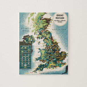 Quebra-cabeça Mapa dos recursos de Grâ Bretanha do vintage