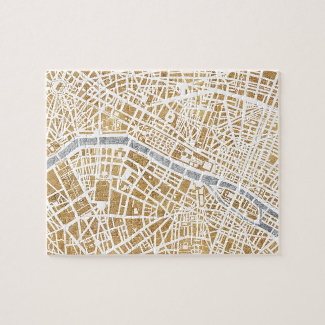 Quebra-cabeça Mapa dourado da cidade de Paris (Horizontal)