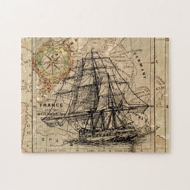 Quebra-cabeça Mapa e navio antigo do General France (Horizontal)