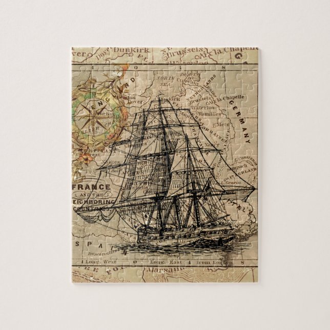 Quebra-cabeça Mapa e navio antigo do General France (Vertical)