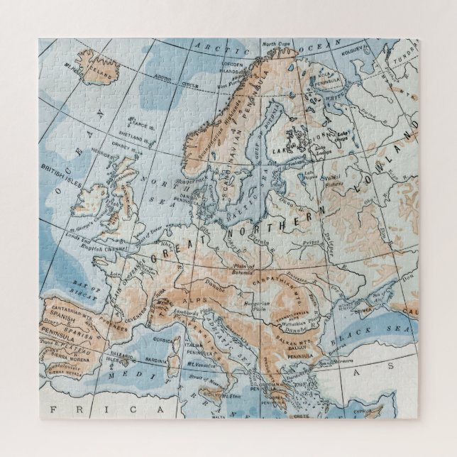 Quebra-cabeça Mapa Físico da Europa (1916) (Vertical)