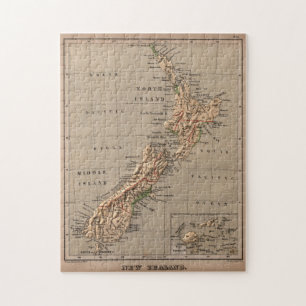 Quebra-cabeça Mapa Físico da Nova Zelândia (1880)