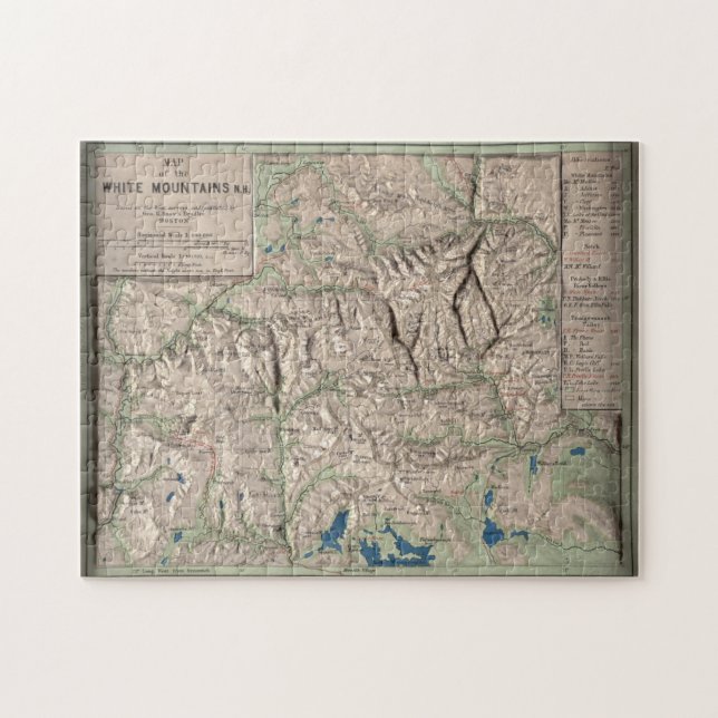 Quebra-cabeça Mapa físico das Montanhas Brancas Vintage (1872) (Horizontal)