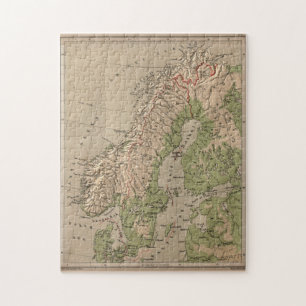 Quebra-cabeça Mapa Físico de Vintage da Noruega e Suecias (1880