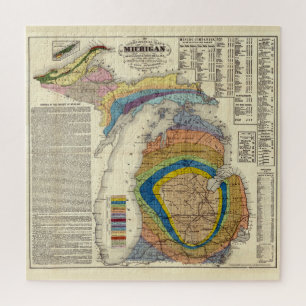 Quebra-cabeça Mapa Geológico de Vintage Michigan (1865)