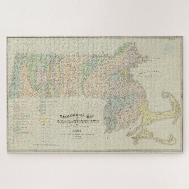 Quebra-cabeça Mapa Geológico Vintage de Massachusetts (1841) (Horizontal)