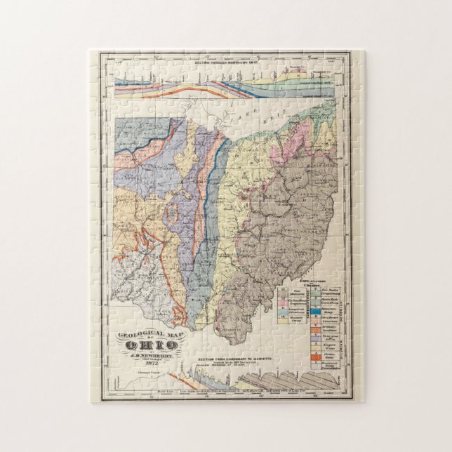 Quebra-cabeça Mapa Geológico Vintage de Ohio (1872) (Vertical)