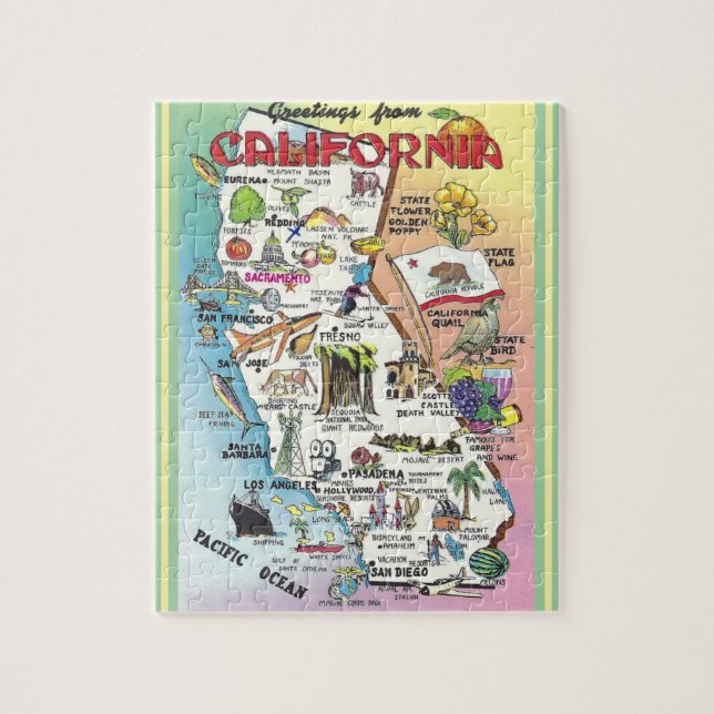 Quebra-cabeça Mapa Ilustrado da Califórnia 8x10 (Vertical)